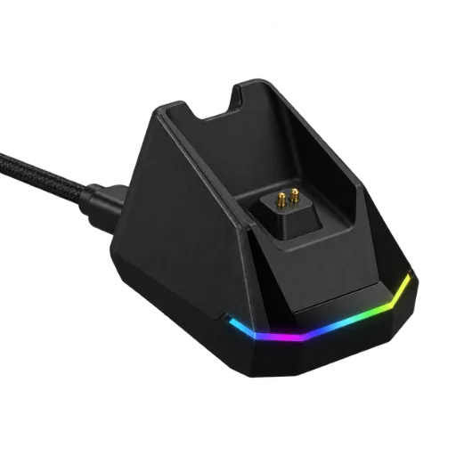 Black Charging Dock with RGB Lighting and Connected Cable
