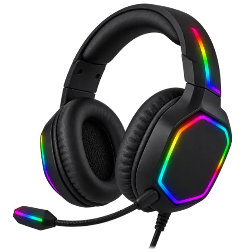 Black Gaming Headphones with RGB Lighting and Microphone
