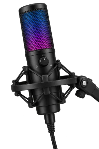Black USB Microphone with RGB Lighting and Shock Mount