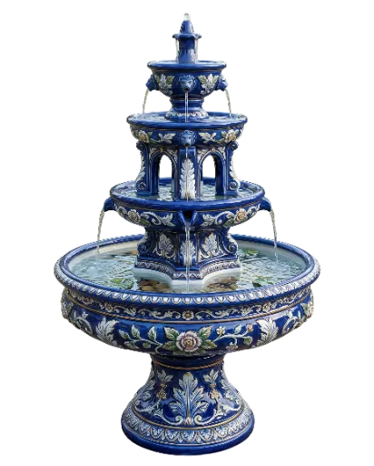 Blue Ceramic Tiered Fountain