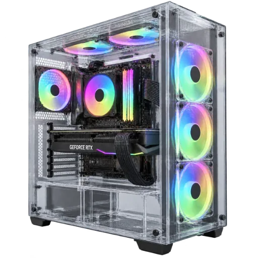 Desktop Gaming Computer Tower with Transparent Case and RGB Fans