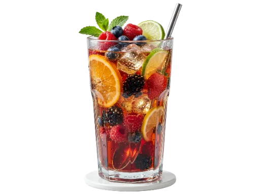 Fruity Cocktail in Glass with Ice and Straw