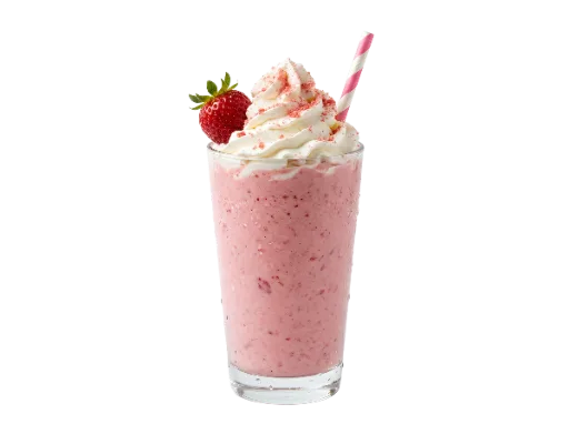 Strawberry Milkshake with Whipped Cream and Straw